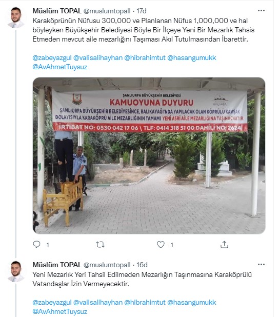 Karaköprü'de yılan hikayesine dönen mezarlık hikayesi!