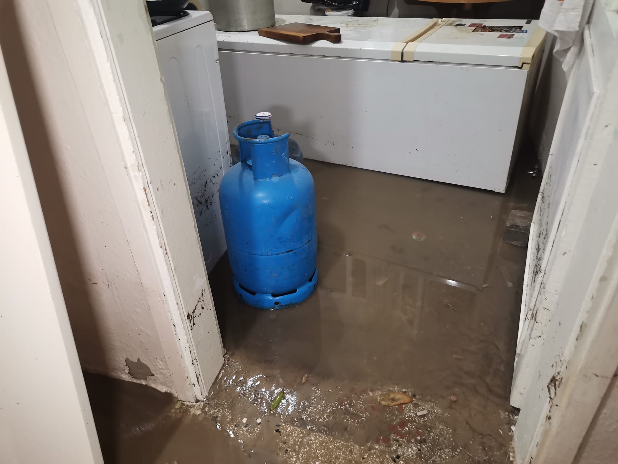 Sağanak yağışla dere taştı, su basan evler savaş alanına döndü