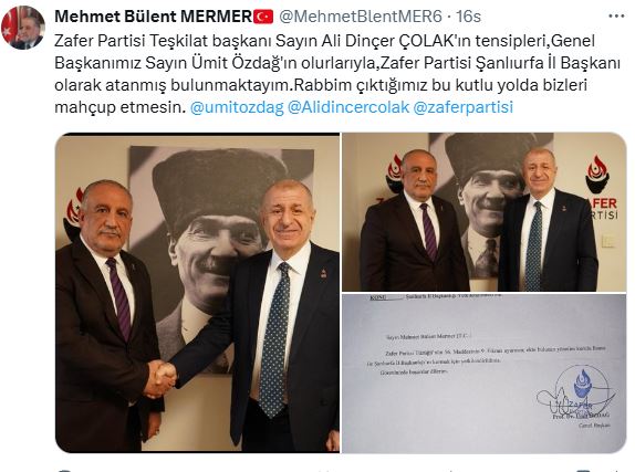 İYİ Parti Eski İlçe Başkanı Zafer Partisi Şanlıurfa İl Başkanı oldu!