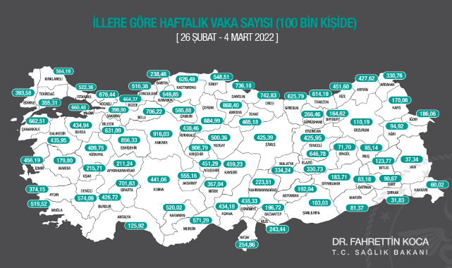 Bakan Koca; illere göre Covid-19 insidans haritası paylaştı