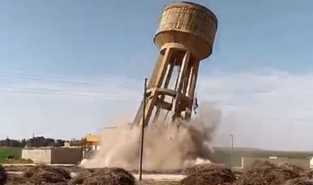 Akçakale!de dev su deposu saniyeler içinde yıkıldı