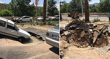 Haleplibahçe'de yol çöktü! Araç zarar gördü