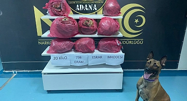 20 kilo 736 gram esrar ele geçirildi