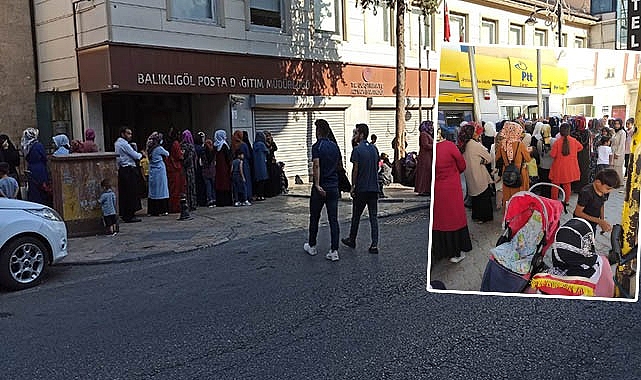 PTT önünde güneş altında sıra  beklediler