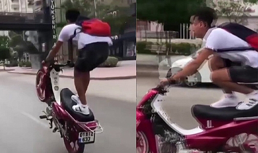 Adana'da motosiklet üzerinde tehlikeli yolculuk