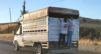 Kamyonet arkasında tehlikeli yolculuk