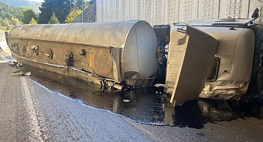 Asfalt yüklü tır devrildi: 1 yaralı