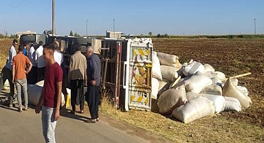 Siverek'te saman yüklü kamyonet devrildi