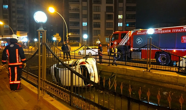 Kontrolden çıkan otomobil kanala uçtu