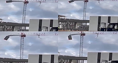 Depremde kule vinçin ağırlığı işte böyle çöktü