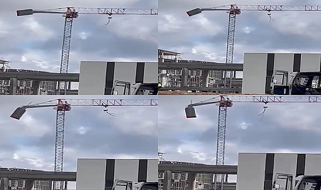 Depremde kule vinçin ağırlığı işte böyle çöktü