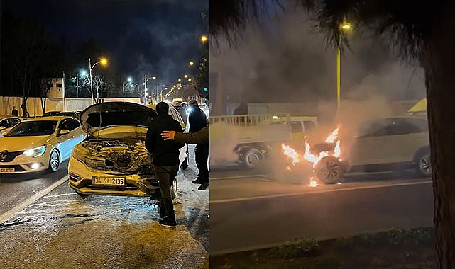 Seyir halindeki araç cayır cayır yandı