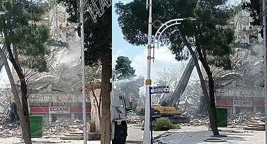 Bahçelievler'de ağır hasarlı binanın yıkımı başladı