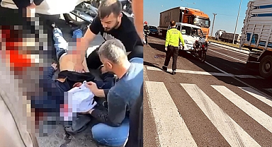 Minibüs motosiklet sürücüsüne çarptı