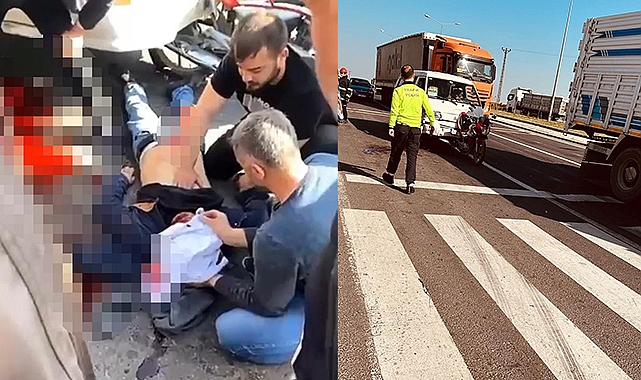 Minibüs motosiklet sürücüsüne çarptı