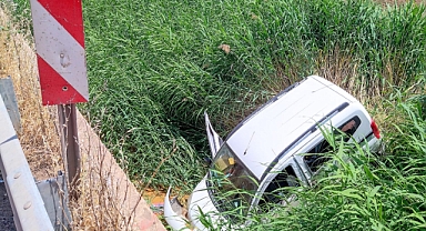 Hafif ticari araç yol kenarına savruldu: 1 yaralı