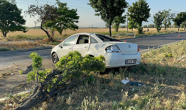 Ağaçları devirerek durabilen otomobilde 2 kişi yaralandı