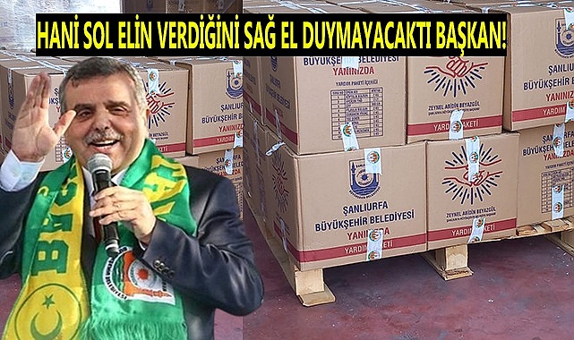Yardım kolilerin üstünden Başkanın reklamını yaptılar!