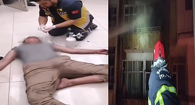 Baygın kadını alevlerin arasından böyle kurtardılar