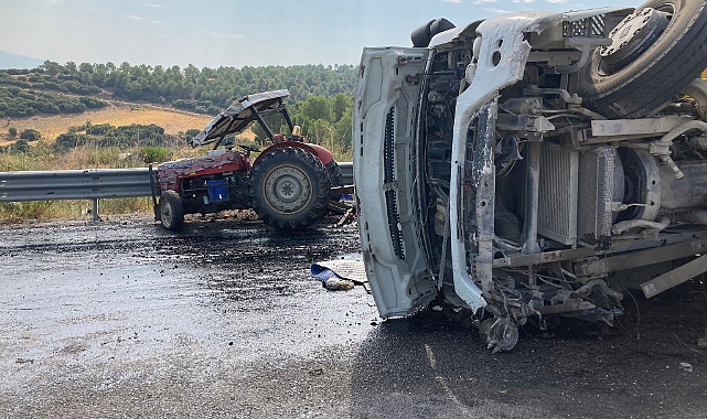 Devrilen kamyon traktöre çarptı: 1 ölü 4 yaralı