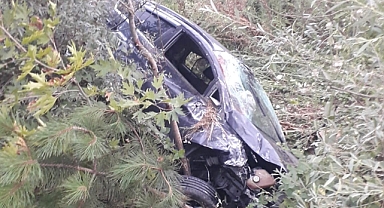 Şarampole uçan otomobilde 2 kişi yaralandı