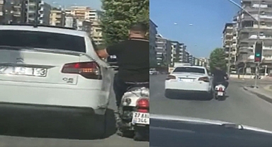 Motosiklet sürücüsünün tehlikeli yolculuğu kameraya yansıdı