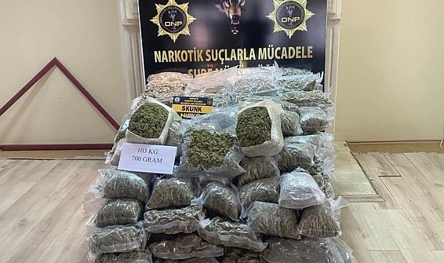 Osmaniye’de 103 kilo 700 gram skunk ele geçirildi