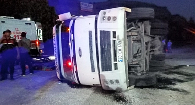 Virajı alamayan kamyon yan yattı: 5 yaralı