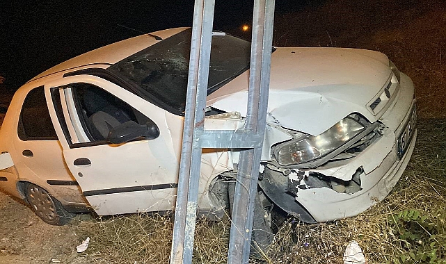 Yoldan çıkan otomobil direğe çarptı: Yaralılar var