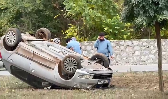 Kontrolden çıkan araç takla attı, genç çift hafif yaralandı