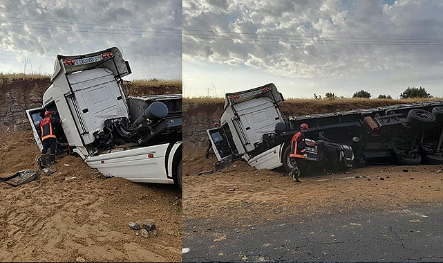 Şanlıurfa’da tır toprağa ok gibi saplandı