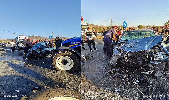 Traktör ile otomobil kaza yaptı: Yaralılar var