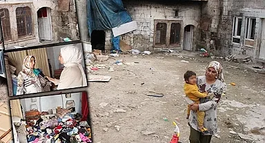 Harabe evde 4 çocuğuyla yaşam mücadelesi veriyor