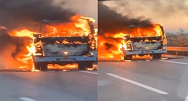 Mevsimlik işçi taşıyan servis alev alev yandı