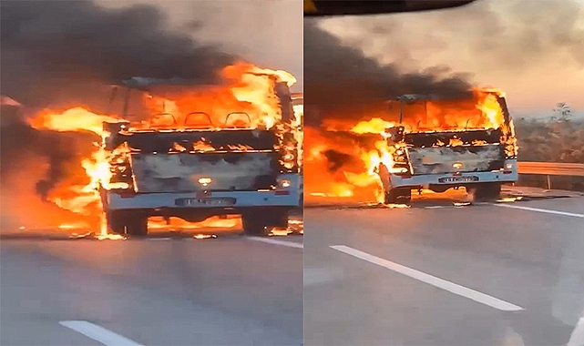 Mevsimlik işçi taşıyan servis alev alev yandı