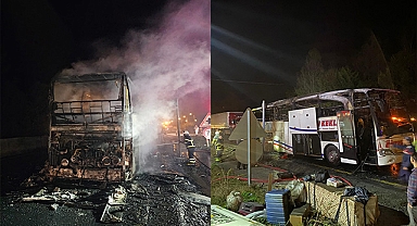 Yanan otobüsten geriye hurda yığını kaldı