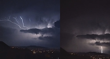 Yağışlı havanın etkili olduğu Hatay’da şimşekler geceyi aydınlattı