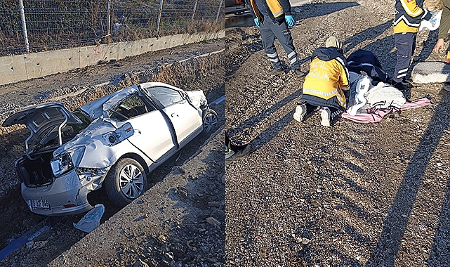Kontrolden çıkan otomobil altyapı için açılan çukura yuvarlandı: 2 yaralı
