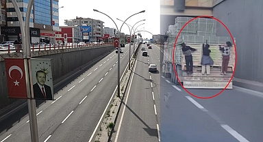 Şanlıurfa karayolunda 3 kız çocuğunun tehlikeli yolculuğu kamerada!