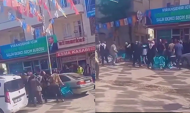 Viranşehir'de seçim bürosu önünde kavga! O anlar kameraya yansıdı