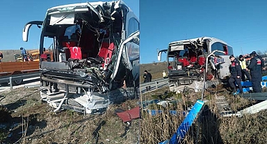 Yolcu otobüsü bariyerlere çarptı: 14 kişi yaralandı