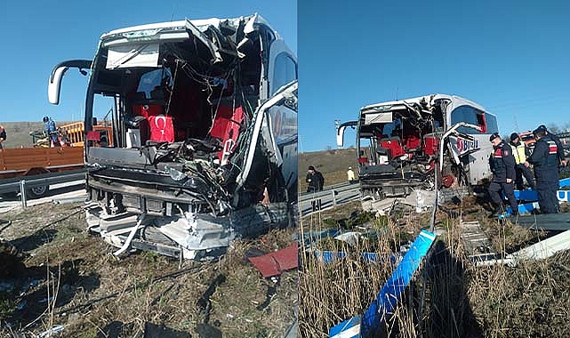 Yolcu otobüsü bariyerlere çarptı: 14 kişi yaralandı