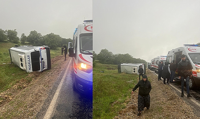 Sera işçisi kadınları taşıyan minibüs devrildi: Çok sayıda yaralı var