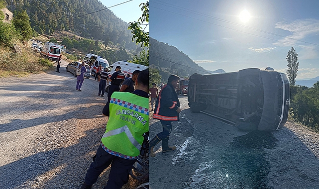 Devrilen minibüste 11 kişi yaralandı