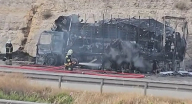 Şanlıurfa otoyolunda palet yüklü tır küle döndü