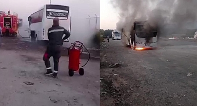 Seyir halindeki servis aracı alev aldı