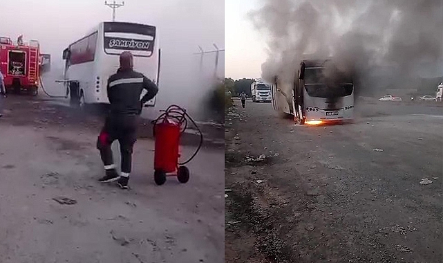 Seyir halindeki servis aracı alev aldı