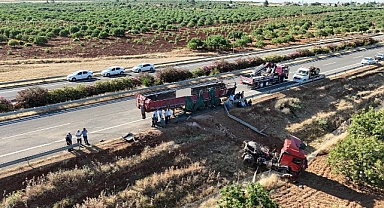 Suruç'ta feci kaza! Kurbanlık boğaları taşıyan tır ile traktör çarpıştı