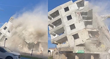 6 katlı bina, iş makinesinin dokunuşuyla yerle bir oldu