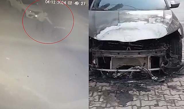 Şanlıurfa'da park halindeki otomobilin kundaklanma anı kamerada